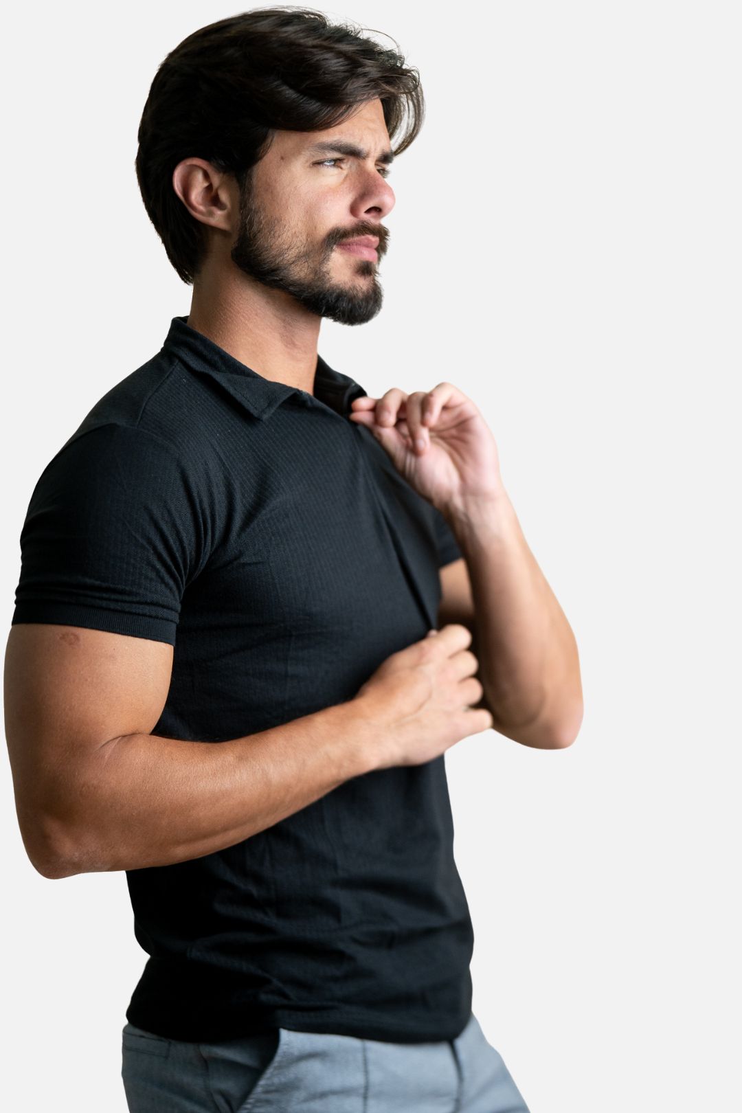 Polo Texturizada com Ziper Preta