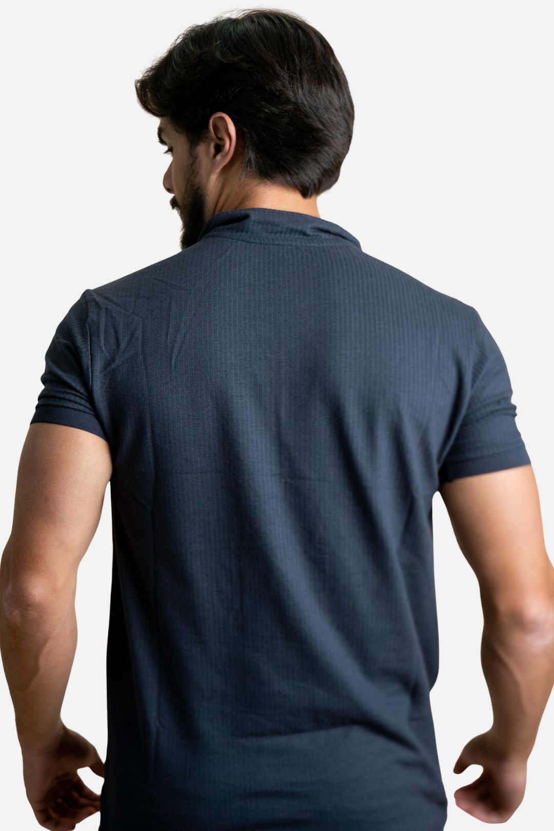 Polo Texturizada com Ziper Azul