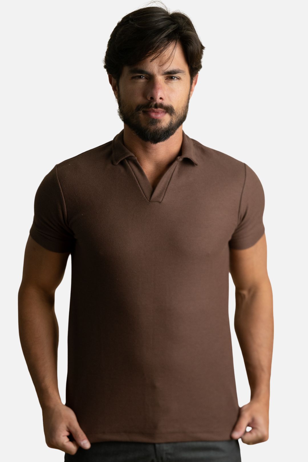 Polo Texturizada Marrom