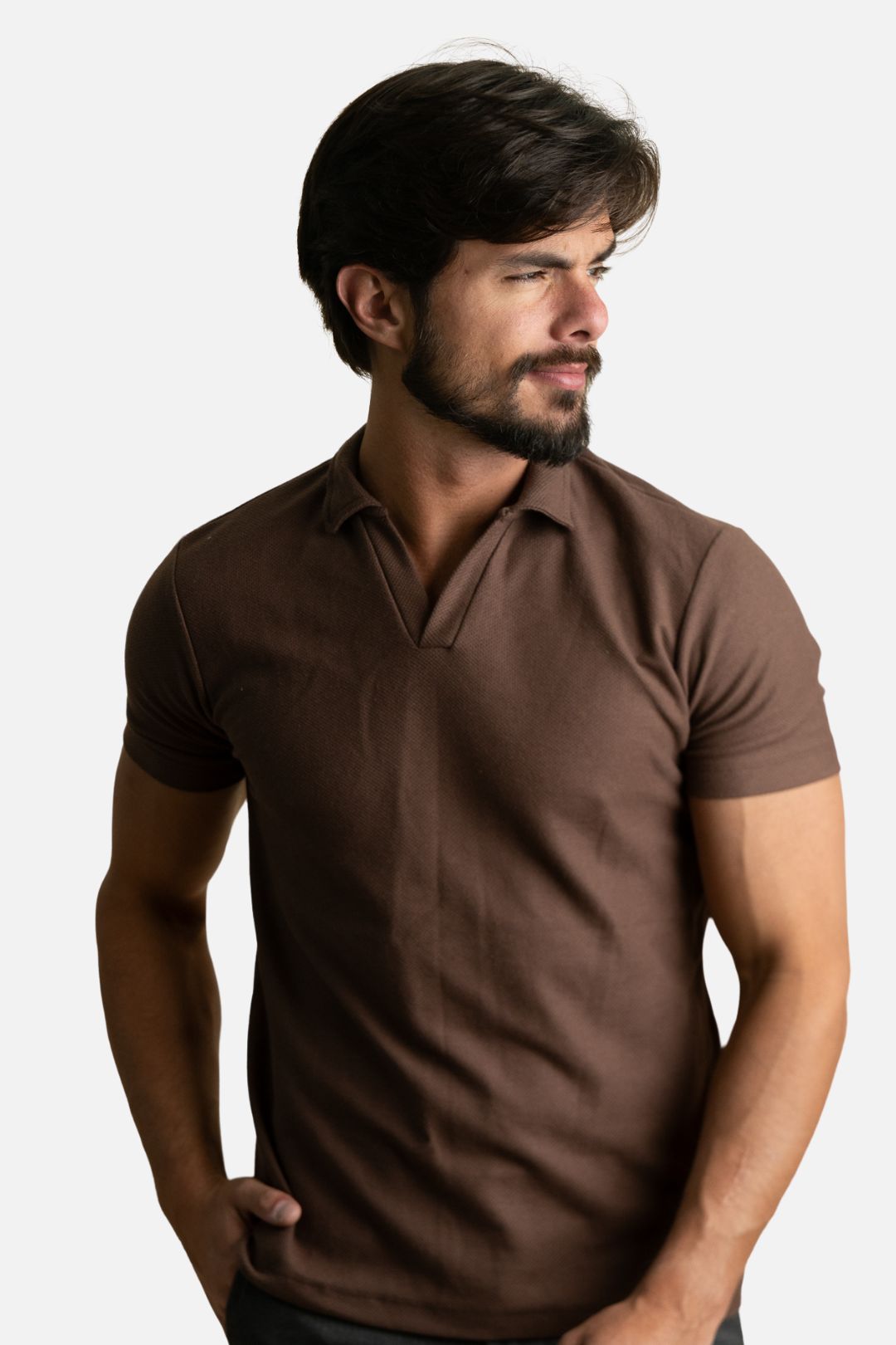 Polo Texturizada Marrom