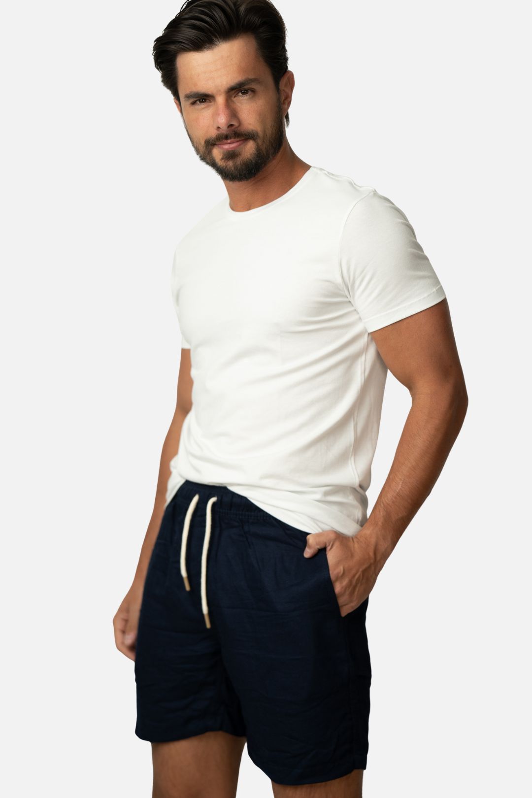 Short Linho Azul Marinho