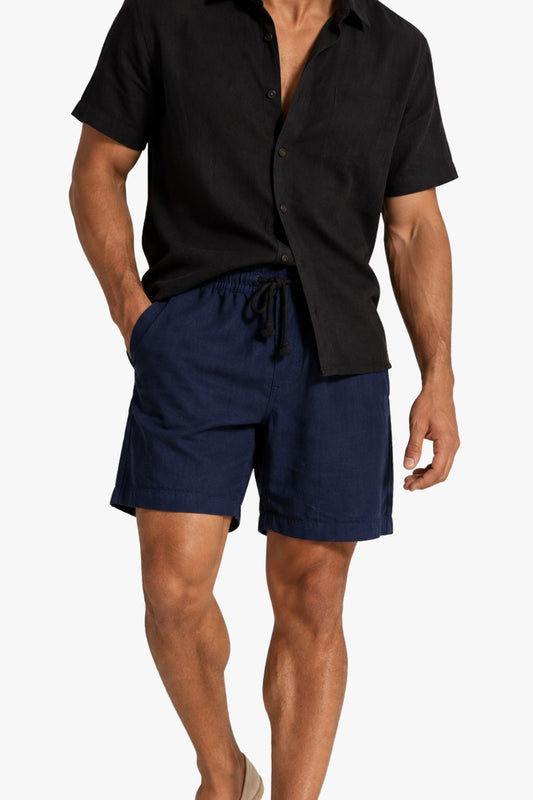 Short em Linho Azul Marinho