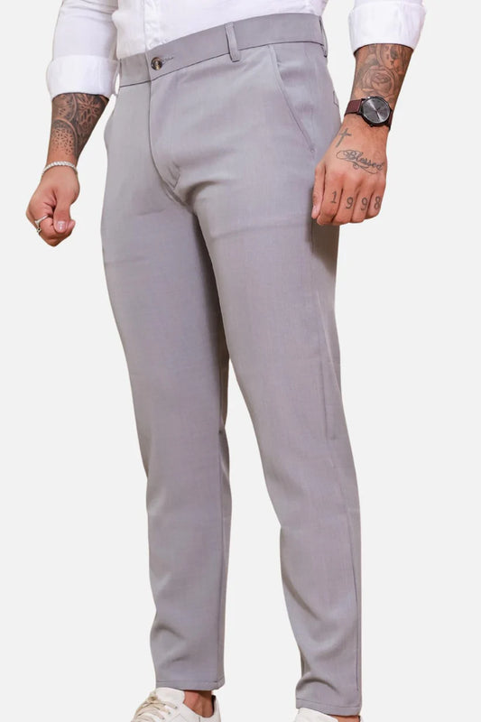 Calça Alfaiataria Cinza Claro + Camisa de Algodão Egípcio