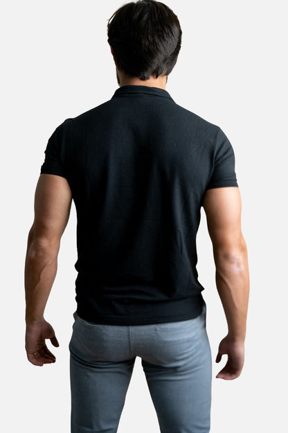 Polo Texturizada com Ziper Preta