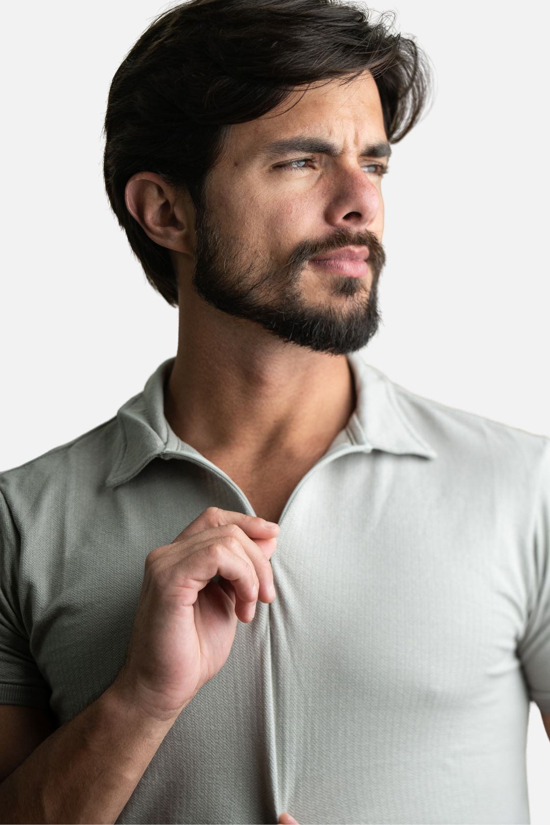 Polo Texturizada com Ziper Cinza