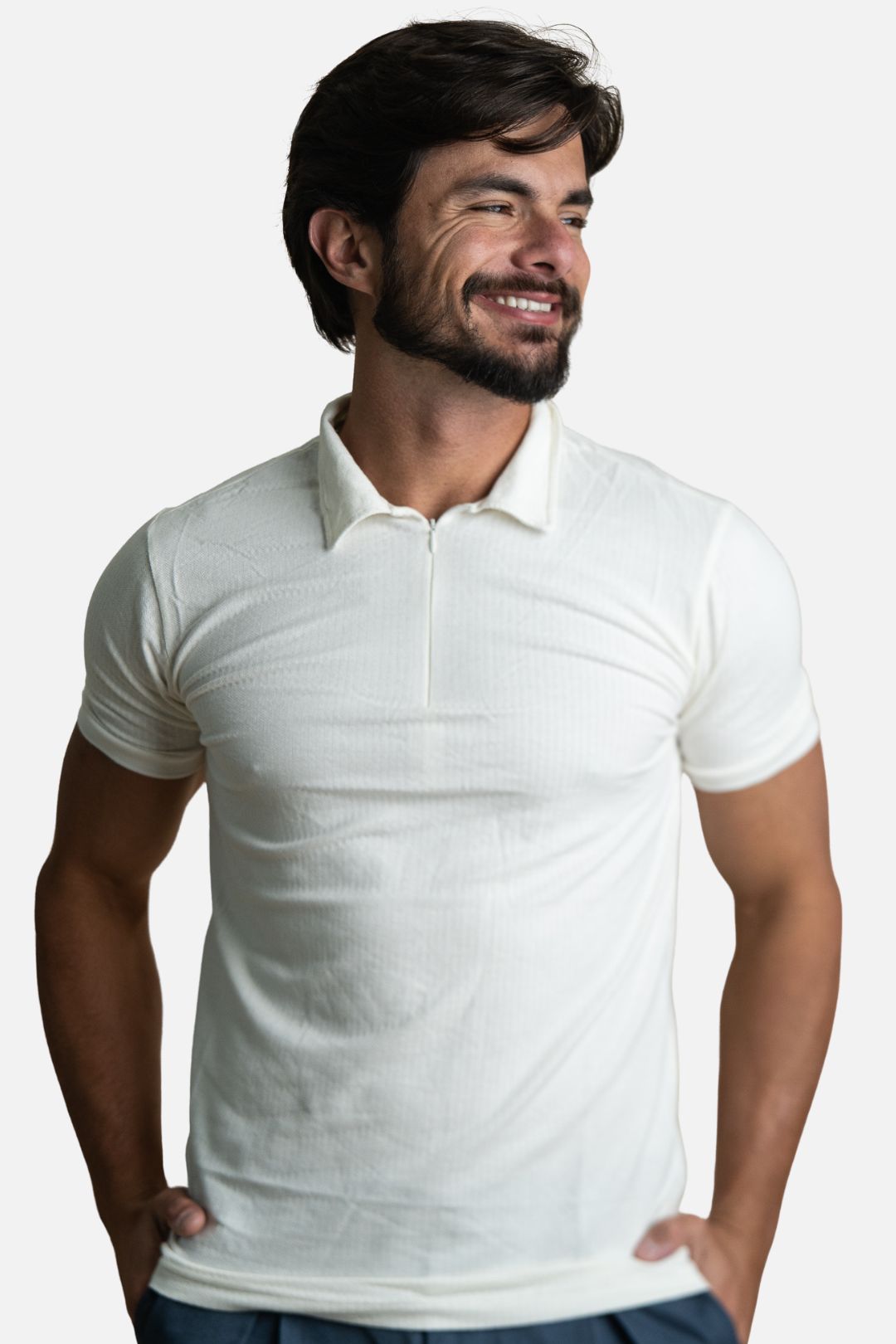 Polo Texturizada com Ziper Branca