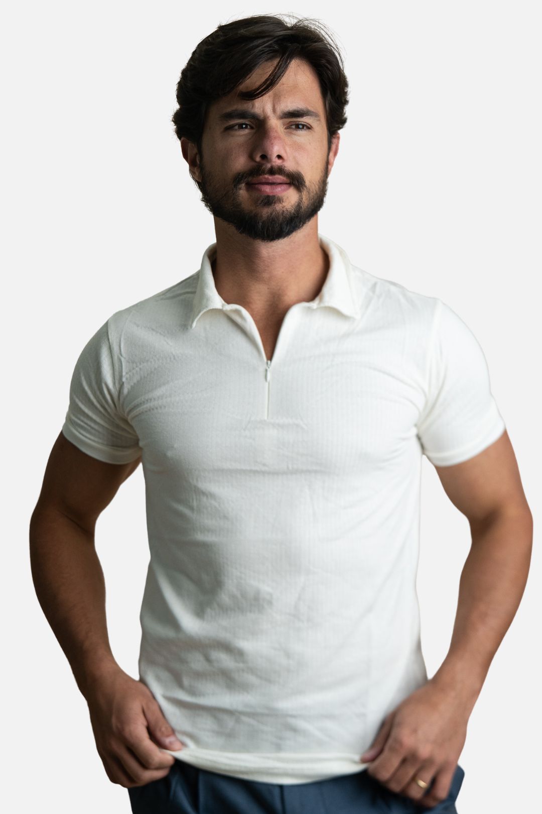 Polo Texturizada com Ziper Branca