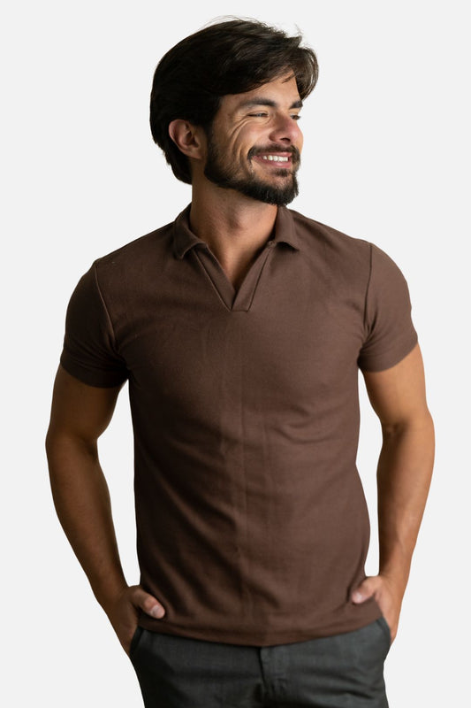 Polo Texturizada Marrom