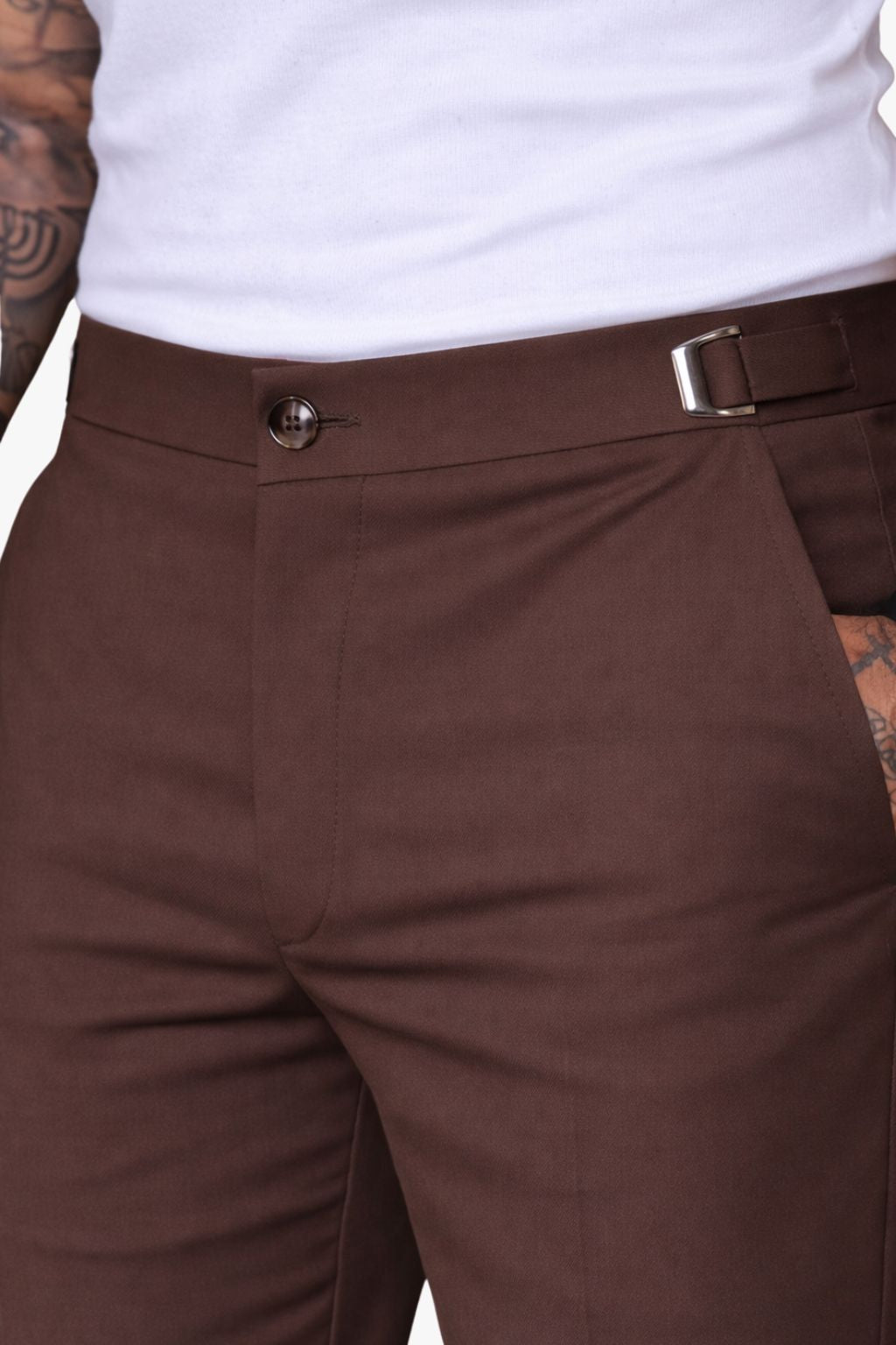 Calça Alfaiataria com Regulagem Marrom