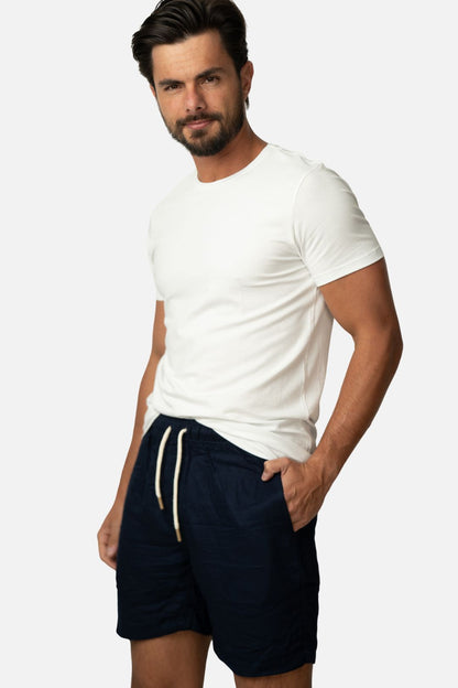 Short Linho Azul Marinho